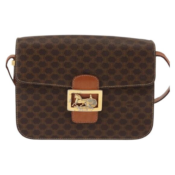 CELINE Macadam Canvas Horse Carriage Shoulder Bag Pvc Brown Gold - Picture 2 of 13